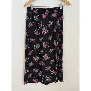 Princess Highway Pants Wide Leg Black Floral Pull On Cropped Boho Size 12/ 10 US